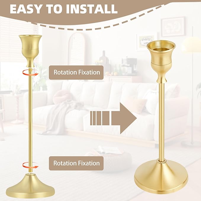 Candlestick Holders, 6PCS Gold Metal Taper Candle Holder Vintage Candlestick Holder Decorative for Home Decor Table Centerpiece Wedding Housewarming Gift