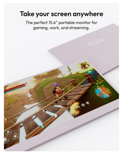 Pixio PX160 Wave Pink Portable Monitor 15.6 inch 60Hz FHD 1080p IPS Panel HDR Screen Cover Stand USB-C HDMI Laptop Screen Extender Portable Monitor for Laptop, PC, Console, Phone