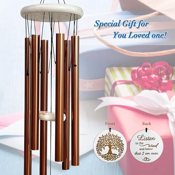 Tree of Life Memorial Wind Chimes, 33" Engraved Sympathy Gifts for Loss of Loved One, Home Yard Garden Decor (Copper)