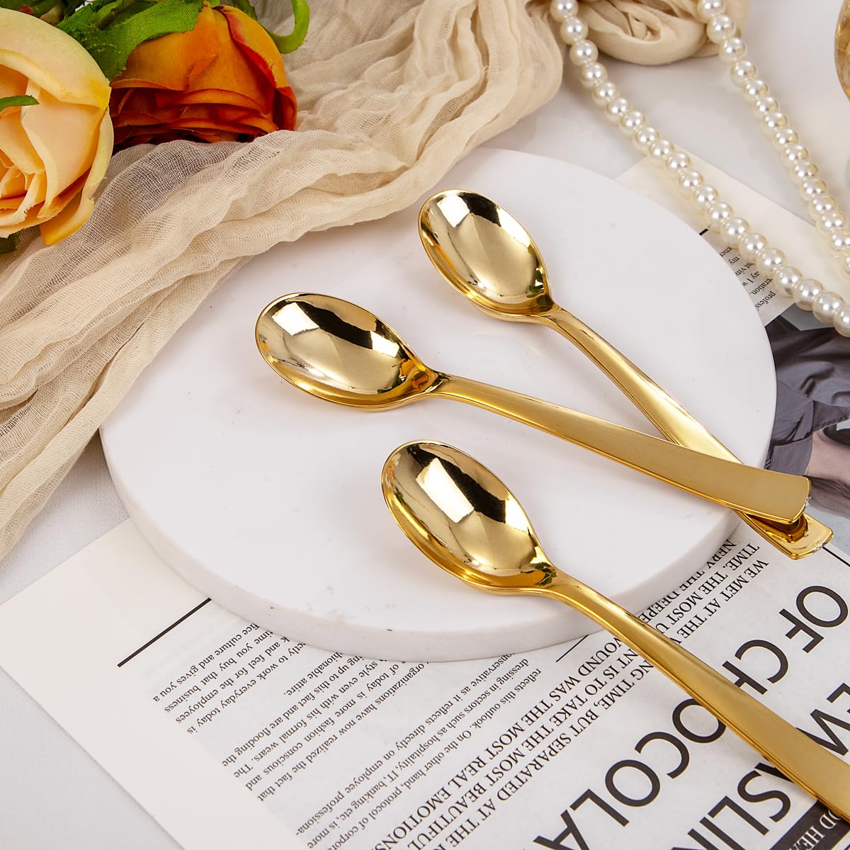 Liacere 360Pcs Plastic Spoons - 6.7 inch Heavy Duty Plastic Spoons-Heavyweight Gold Disposable Spoons-Gold Silverware for Halloween &Chrismas And Daily Using&Thanksgiving