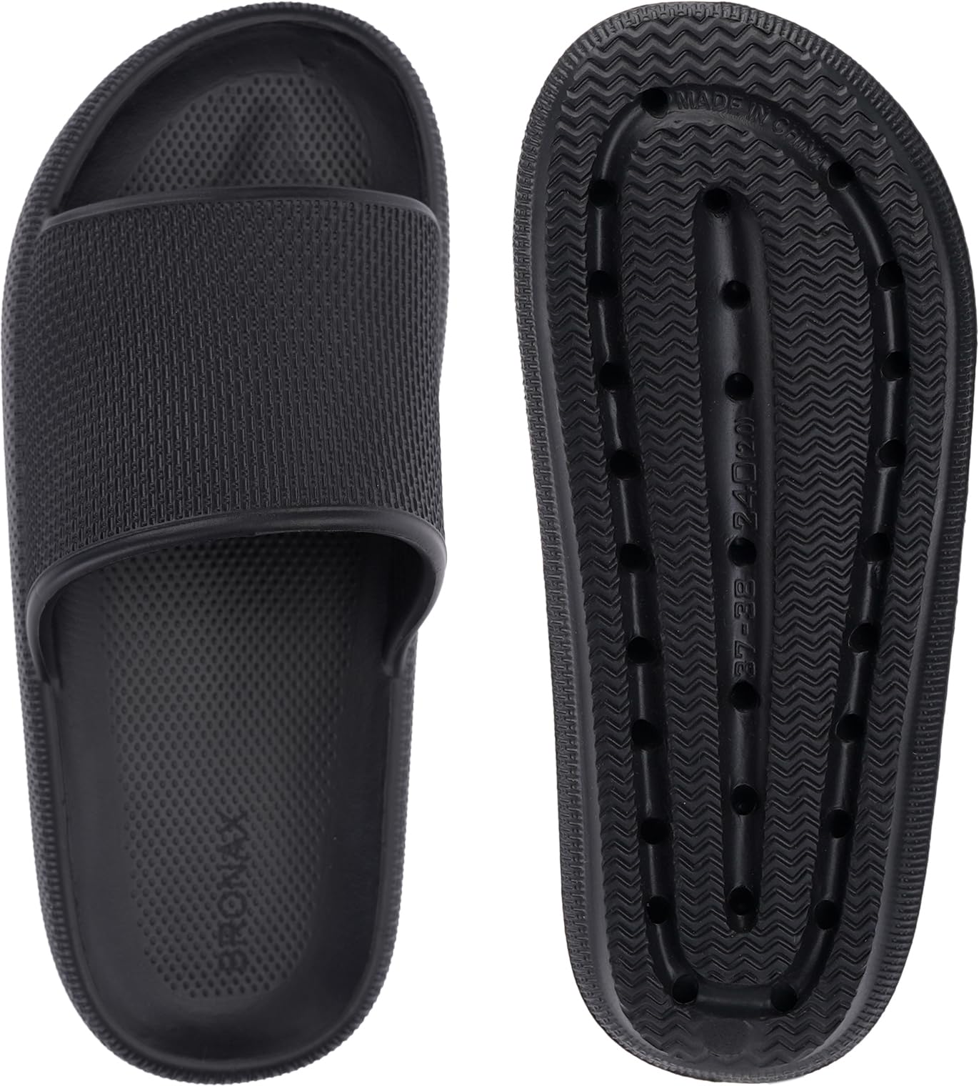 BRONAX House Slides for Women Mens Pillow Slippers House Sandals Shoes for Male Size 10 for Beach Bath Bathroom Comfy Cushion Thick Sole 42-43 Black