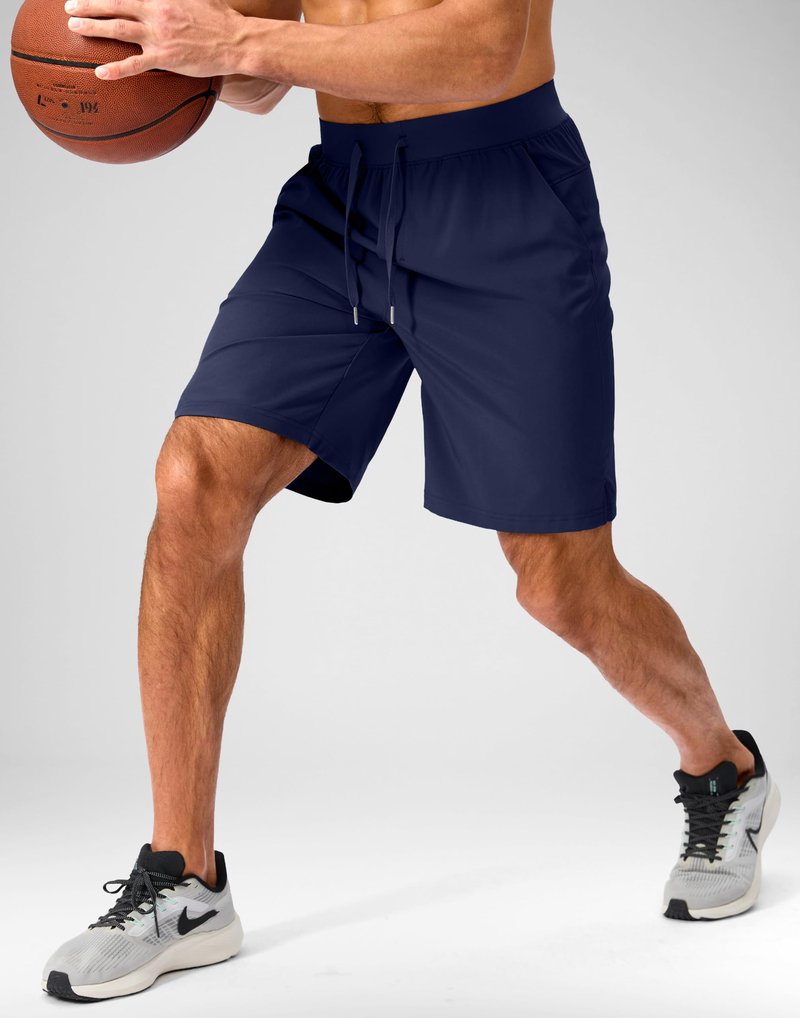 Soothfeel Men's Running Shorts with Zipper Pockets 9 Inch Lightweight Quick Dry Gym Sports Athletic Workout Basketball Shorts for Men (Navy, L)