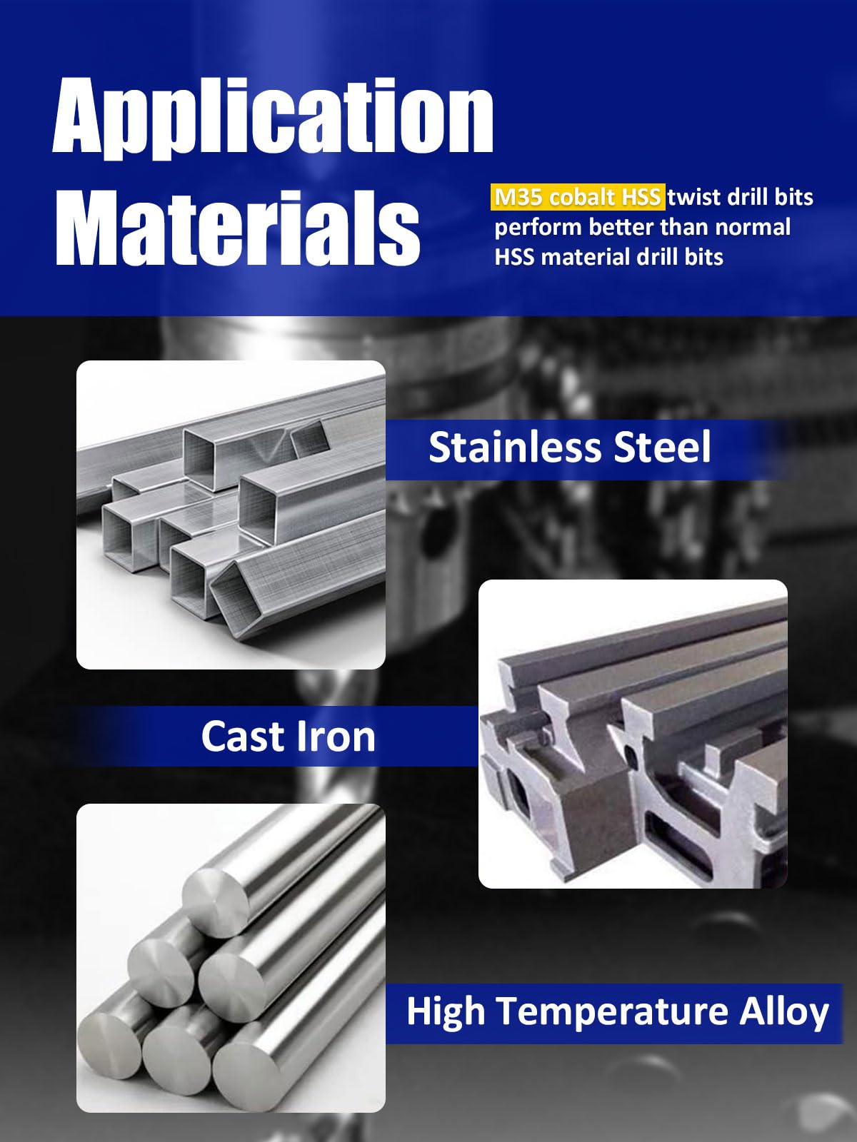 JEFE HEX 115 Pcs Cobalt Drill Bit Set, All M35 HSS Drill Bit Sets, 135° Split Point, Fractional Sizes 1/16" to 1/2", Letters A-Z, Wire Sizes #1 to #60, Durable Metal Indexed Storage Case