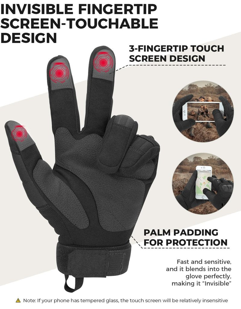 KEMIMOTO Tactical Gloves for Men, Touchscreen Motorcycle Gloves with Hard Shell & Palm Padding for Sports Motorcycle Cycling Tactical Airsoft Paintball Hunting Hiking Camping Climbing (Black,XX-Large)
