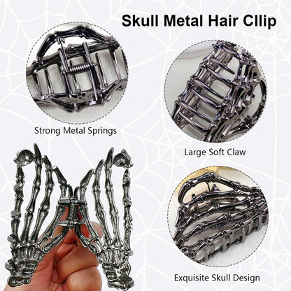 AIUPUOC Black Hair Clip with Skeleton Skull Design for Women's Hair Styling, Medium Metal Hair Claw Clips, Halloween Hair Accessories, 1 Count