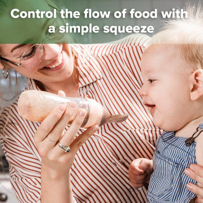 Haakaa Silicone Baby Food Dispensing Spoon Feeder 4oz - Infant Squeeze Cereal Feeder, Baby Fresh Food Feeder, Feed Bottle for Puree, Solid Baby Food, BPA Free, 4m+ Babies – Grey