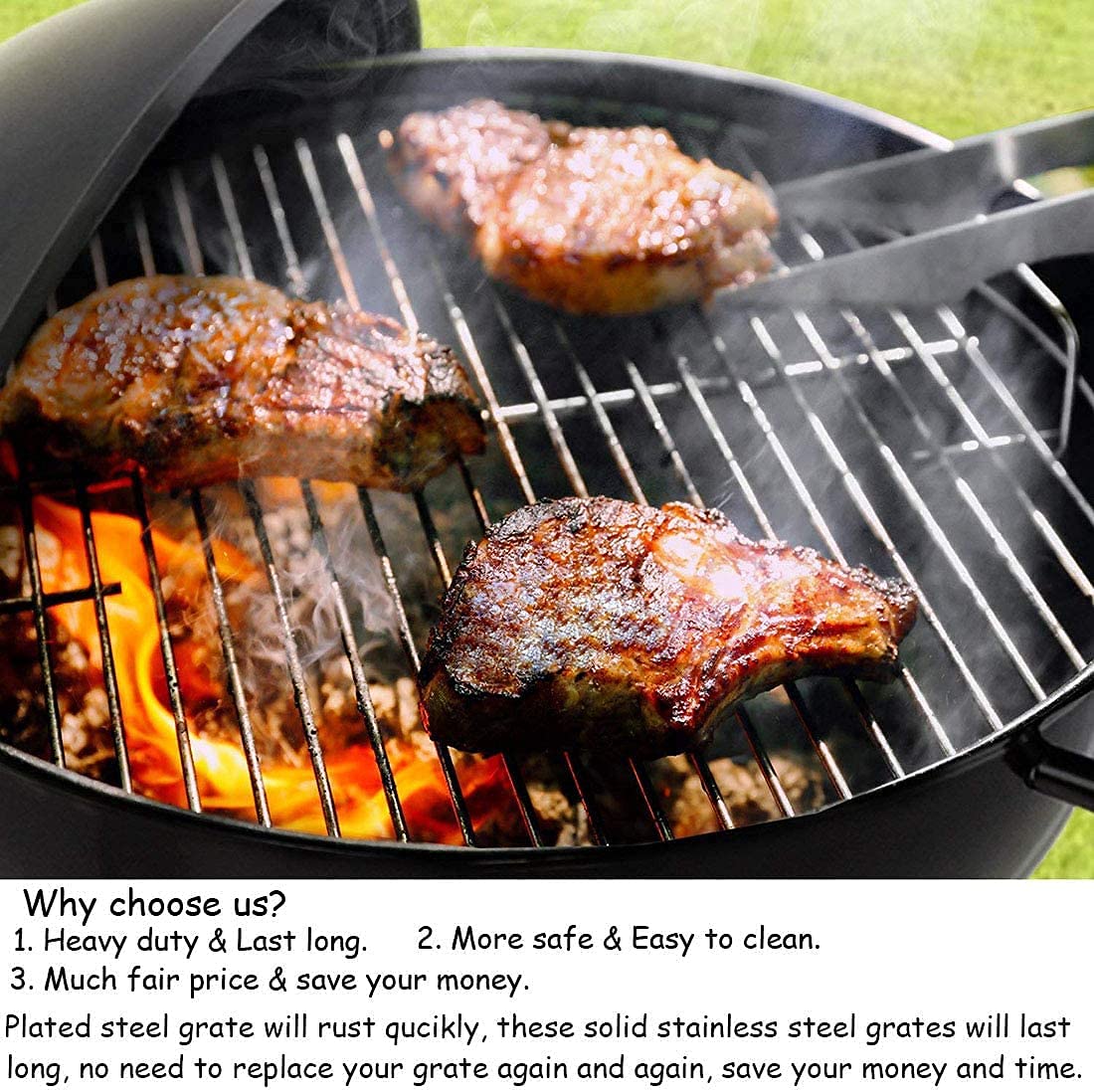 Denmay 7432 44.5cm DIA Cooking Grate for Weber Charcoal Grills, One-Touch, Bar-B-Kettle, Smokey Mountain Smoker, Jumbo Joe, Kettle, Char-Broil, 1 Pack