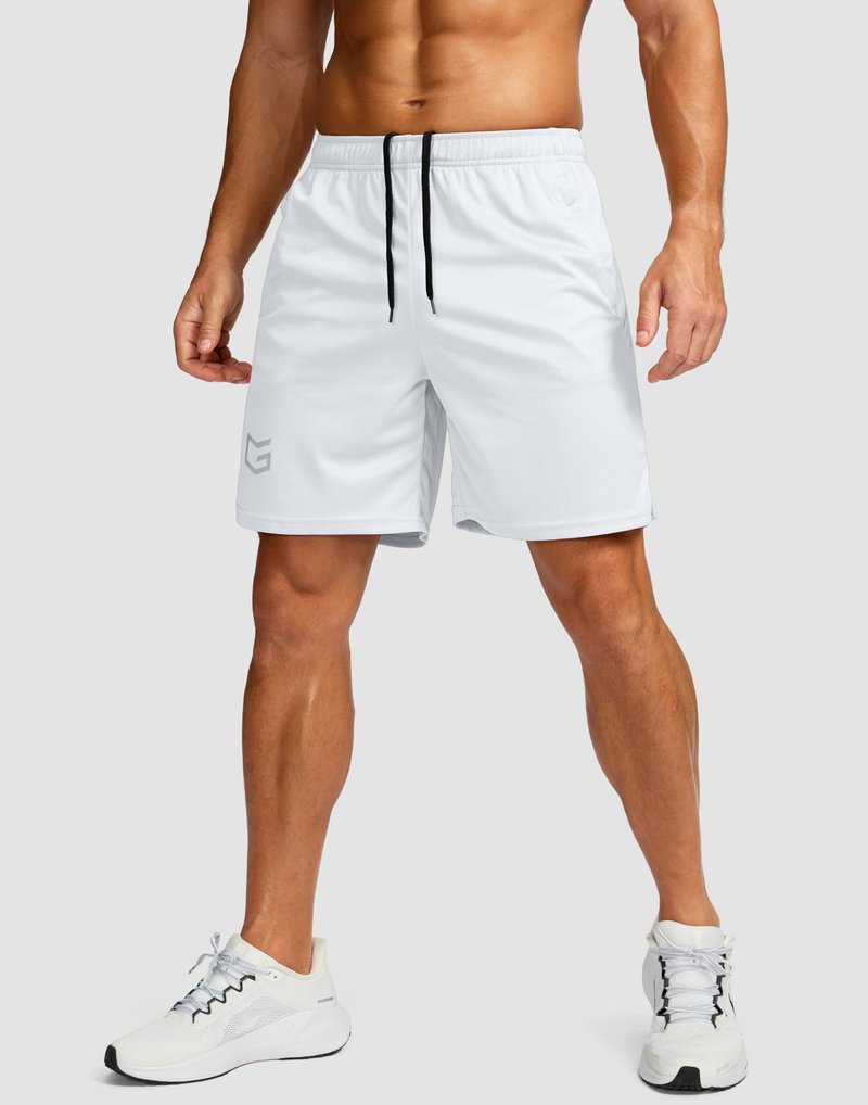 G Gradual Men's 7" Workout Running Shorts Quick Dry Lightweight Gym Shorts with Zip Pockets (White XX-Large)