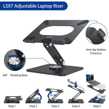 BESIGN LSX7 Laptop Stand with 360 Rotating Base, Ergonomic Adjustable Notebook Riser Holder Compatible with Air, Pro, Dell, HP, Lenovo More 10-15.6" Laptops (Black)