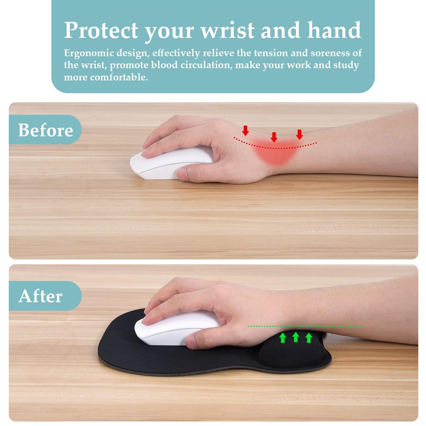 EooCoo Ergonomic Mouse Pad with Wrist Support, Mousepad with Memory Foam Wrist Rest and Non-Slip Base for Computer, Cafe, Home & Office, 9.64 x 8.26 in Office Desk Accessories
