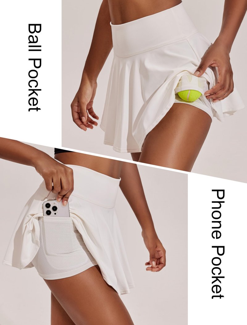 PINSPARK Golf Skorts Skirts for Women Flowy White Tennis Skirt Built in Shorts Pleated Active Skort with Pockets S