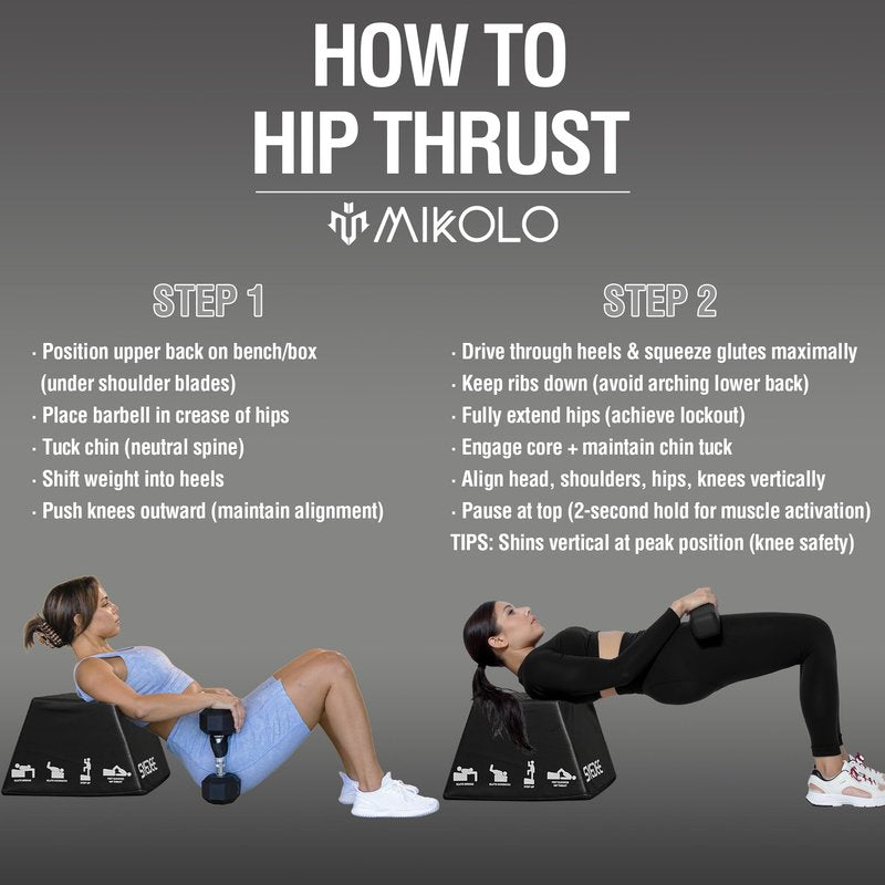 Mikolo Hip Thrust Bench, Hip Thrust Machine for Home Glute Training, Multifunctional Hip Thrust Box with Non-Slip Base, Glute Workout Equipment, 700LB Capacity, Core & Ab Exercises (Large)