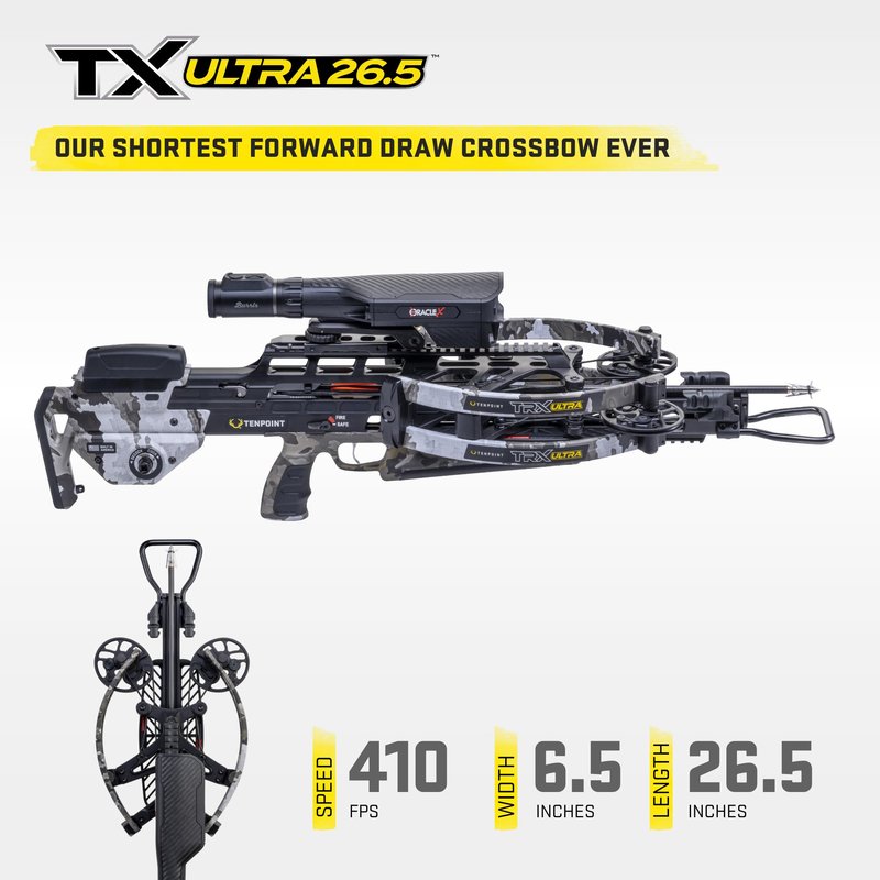 TenPoint TX Ultra 26.5, Vektra - 410 FPS - Our Shortest Forward Draw Crossbow Ever - Equipped with Burris Oracle X Rangefinding Scope + ACUslide MAXX Cocking & De-Cocking System