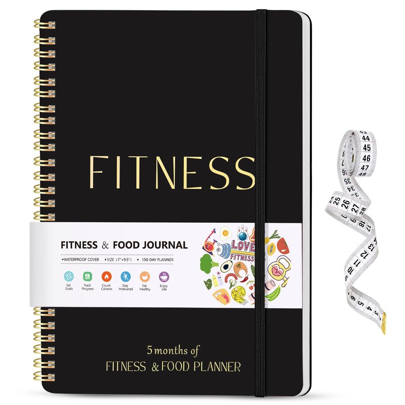 Fitness Journal for Women & Men, Food & Workout Journal Planner Log Book with Measuring Tape, Undated Wellness Planner to Track Weight Loss, Muscle Gain, Home Gym Exercise, Daily Nutrition, 9.5" x 7"