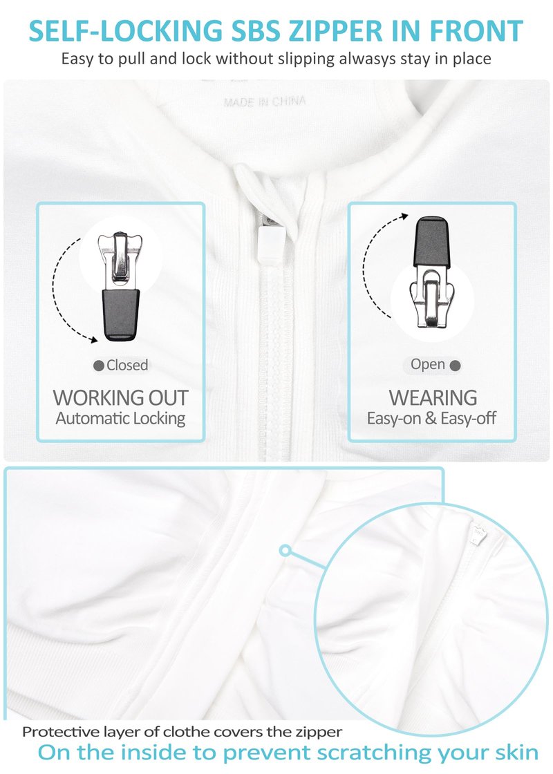 Women's Zip Front Sports Bra - Wireless, Padded, Post-Surgery Zipper Front Racerback Workout Yoga Gym Bra Top 2 Pack