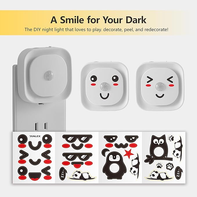 2 Pack Plug in Night Light with Motion Sensor & Dusk to Dawn Sensor, 3 Sensor Modes, Night Lights Plug into Wall, Auto ON/Off, Dimmable Nightlight for Bathroom, Stairs, Kitchen, Cool White
