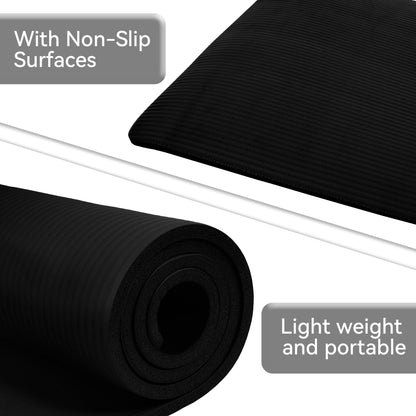 Fitvids All Purpose 1/2-Inch Extra Thick High Density Anti-Tear Exercise Yoga Mat with Carrying Strap, Black