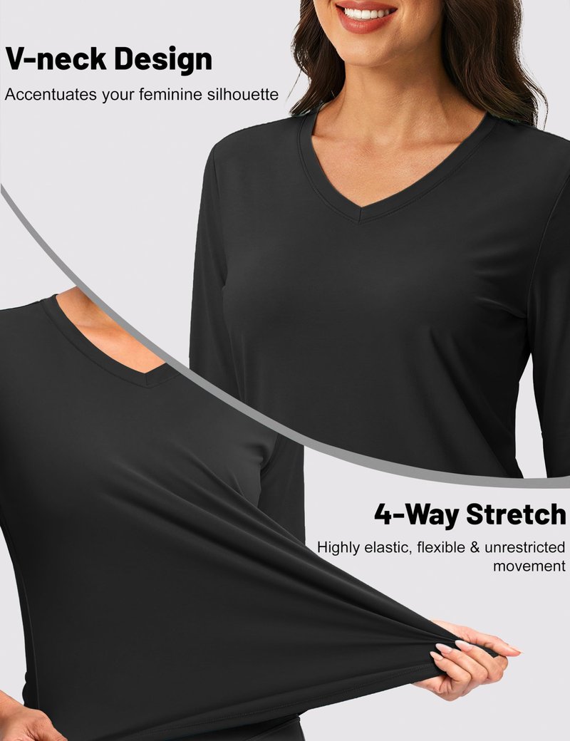 TACVASEN Long Sleeve Workout Tops for Women V Neck Lightweight Quick Dry Sun Protection Hiking Athletic Shirts Black M