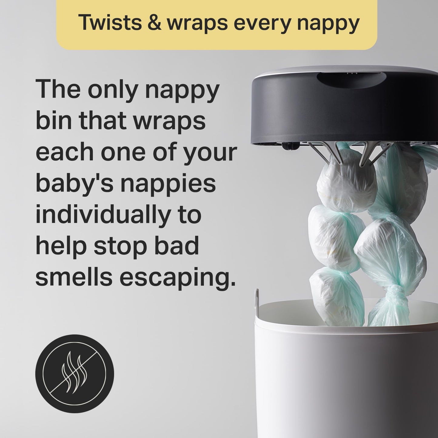 Tommee Tippee Twist & Click Nappy Bin, Exclusive Pack with 2 Refill Cassettes (1 Pre-Loaded, 1 Extra), Guaranteed Odour & Germ Protection, Large Capacity, Pack May Vary