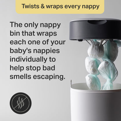 Tommee Tippee Twist & Click Nappy Bin, Exclusive Pack with 2 Refill Cassettes (1 Pre-Loaded, 1 Extra), Guaranteed Odour & Germ Protection, Large Capacity, Pack May Vary