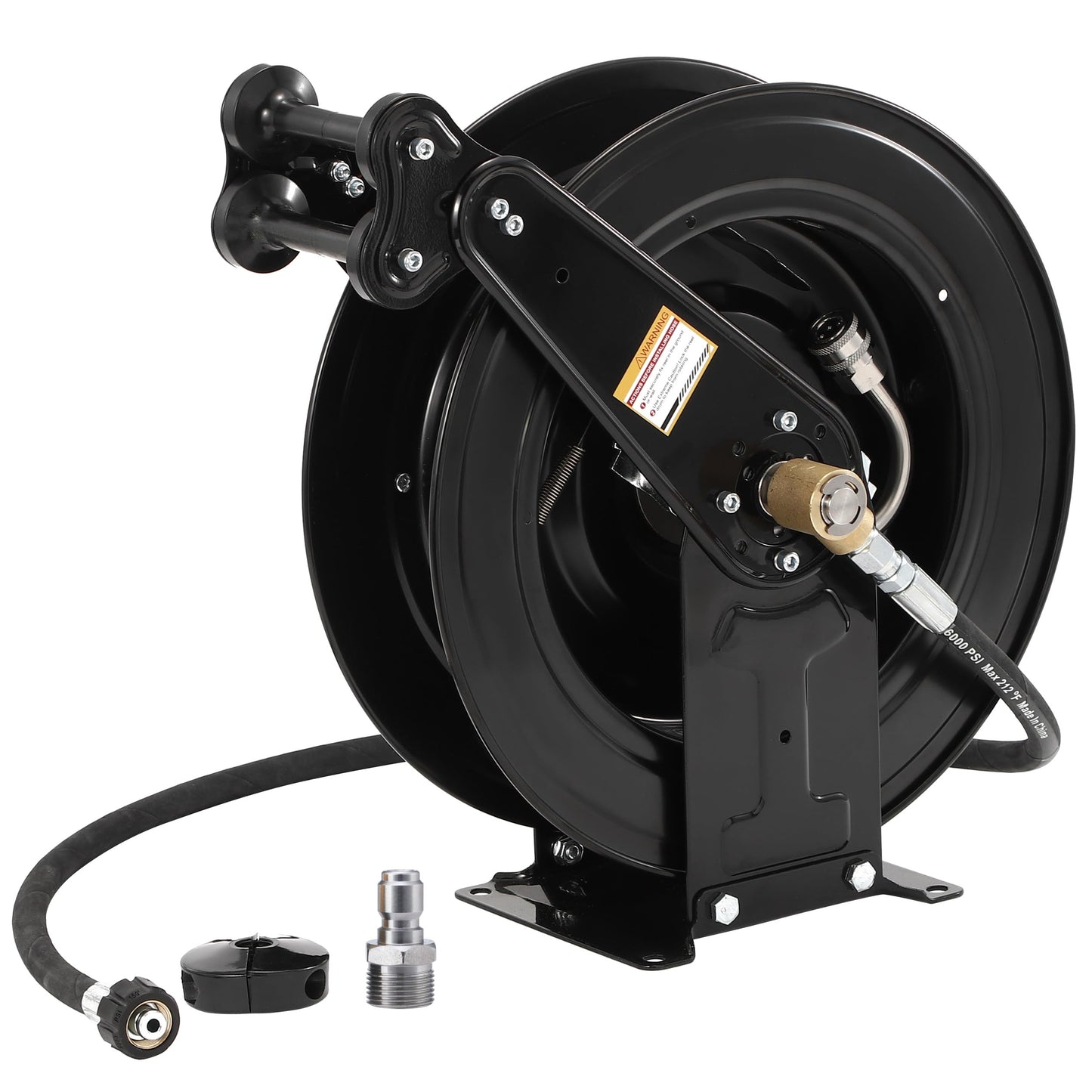 FIXFANS High Pressure Washer Hose Reel for Water/Air/Oil, 3/8" X 50 FT Steel Dual Arm Auto-Retractable Power Wash Hose Reel, Heavy Duty Hose Reel 4000 PSI