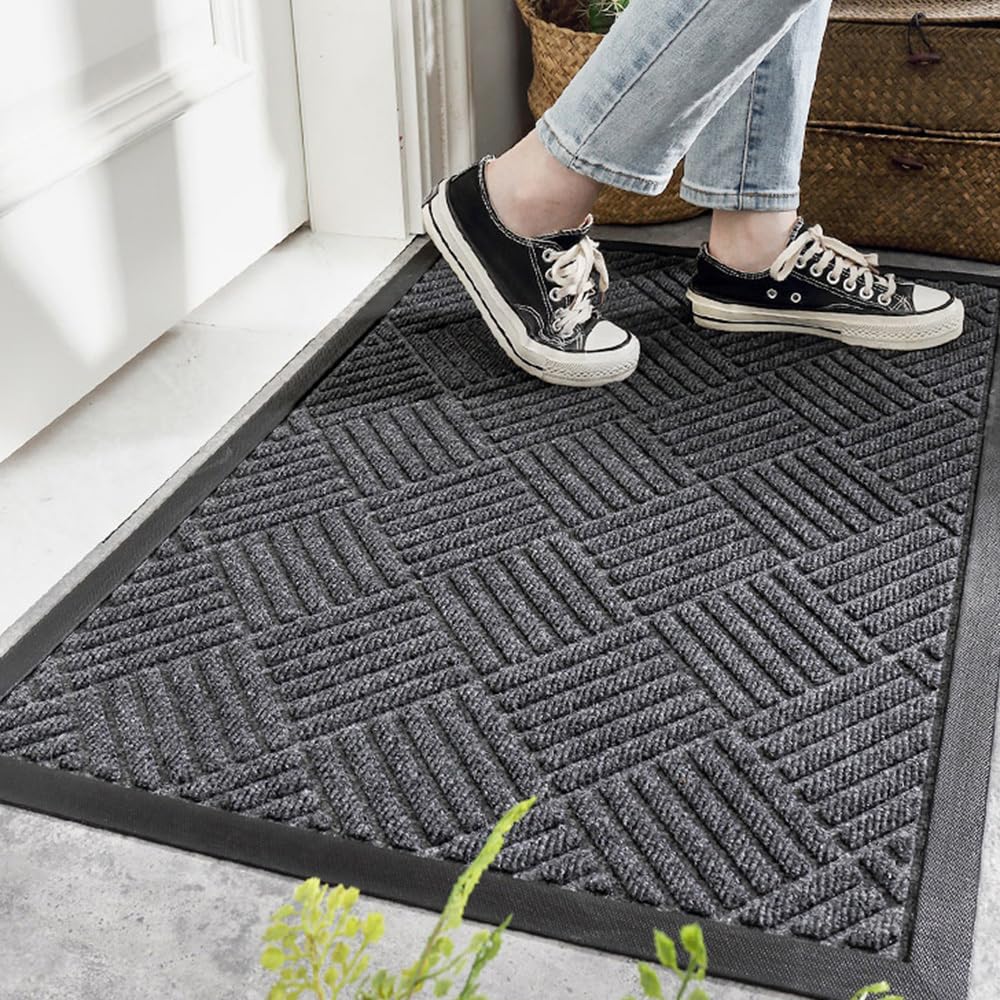 MATZEN Diamond Entrance Mats Indoor Outdoor, Front Door Mat Entryway Entrance Waterproof Outdoor Doormat, Heavy Duty Non Slip Durable Weatherproof Porch Deck Terrace Office Entrance Mat, 4x2, Brown