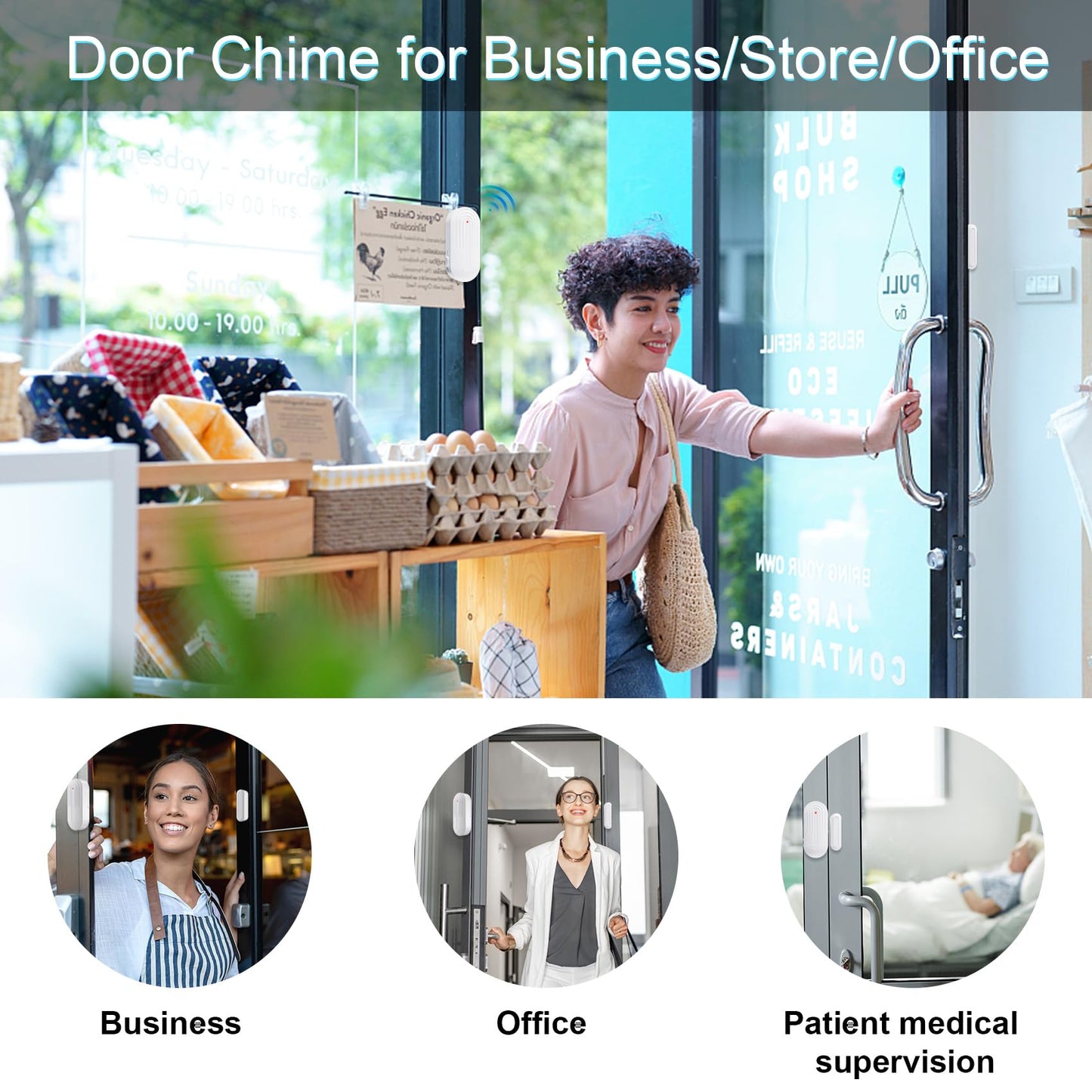 SanJie Wireless Door Chime Sensor, When Door Opens, Entry Alarm for Business/Home/Kids, 5 Adjustable Volume Ringer Alert 2 Sensors + 1 Receivers, 500 FT Range,26 Chimes