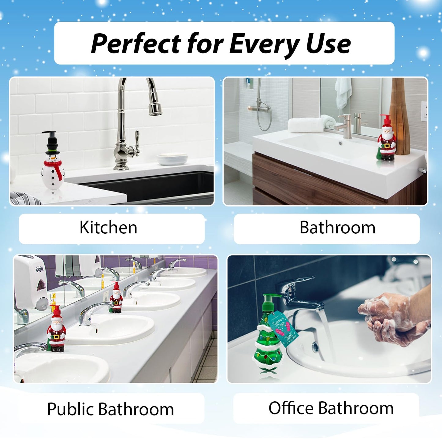 Simple Pleasures Snowman, Santa & Christmas Tree 3 Pack Holiday Soap Dispensers with Scented Liquid Soap: Decorative Hand Pump Refillable Christmas Soap Dispenser for Kitchen and Bathroom Sinks