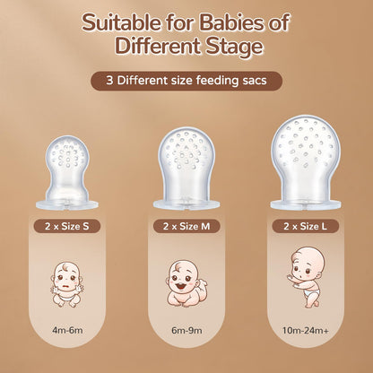 2 Pack Silicone Baby Fruit Feeder with Mini Freezer Tray, Breastmilk Popsicle Molds for Baby Teething Relief, Teethers, Fresh Food Feeder for Safe Infant Self Feeding, Extra Food Pouches - Chocolate