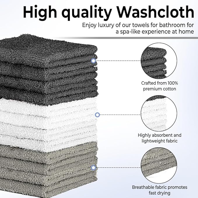 100% Cotton Washcloth Set – Soft, Absorbent Face Towels