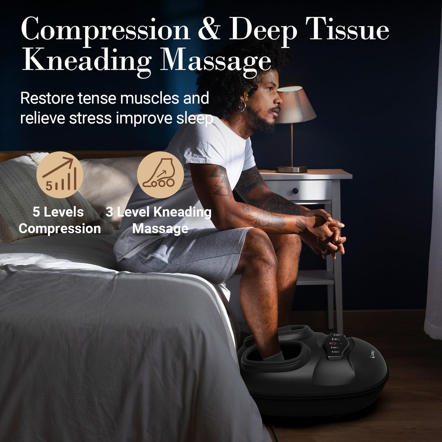Foot Massager FSA Eligible HSA, Feet Massager with Heat for Plantar Fasciitis Relief, 5 Levels Compression & Vibration Massage for Neuropathy, Christmas Gifts for Women Men, Fits Up to 13"