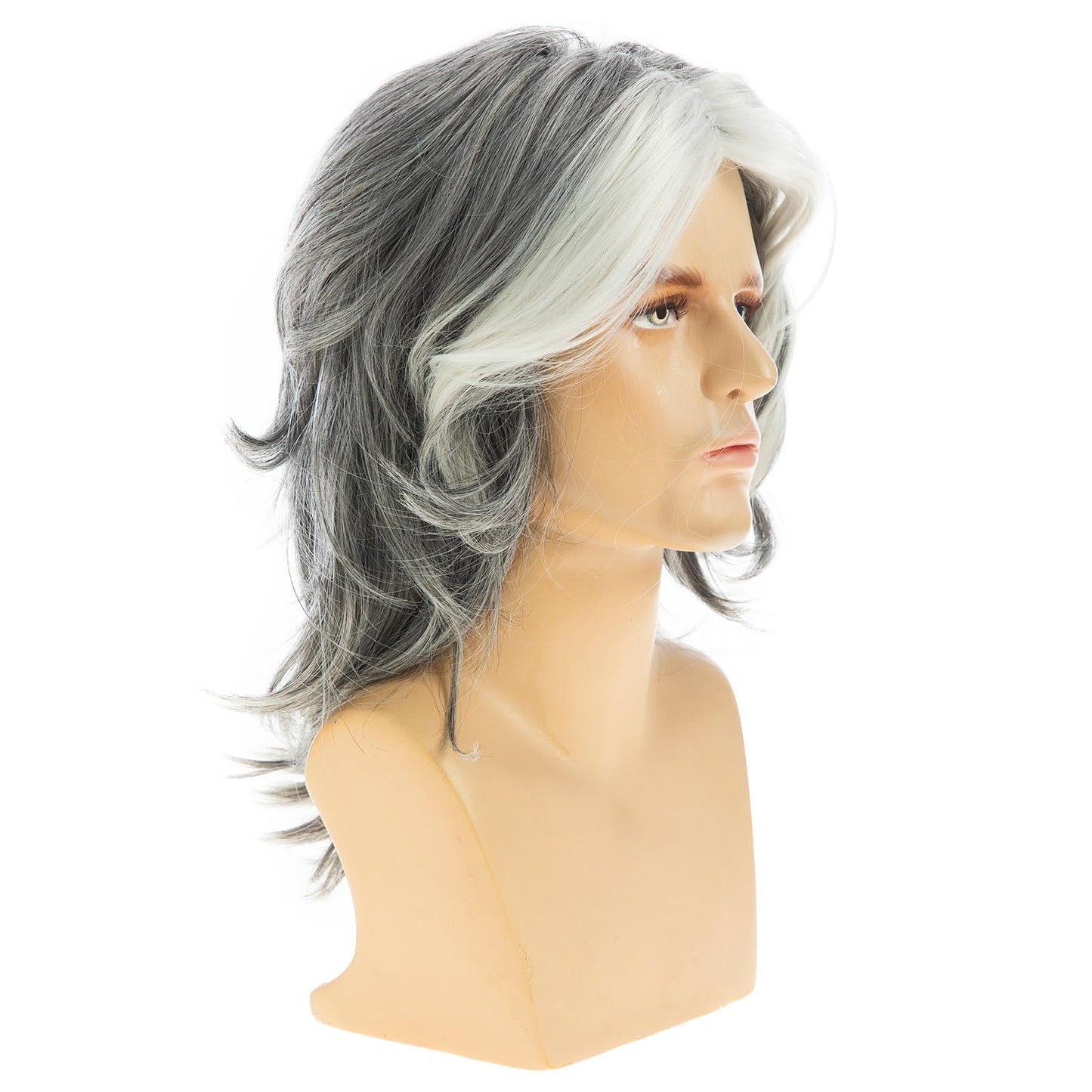Baruisi Mens Wig Grey Long Straight Synthetic Heat Resistant Costume Cosplay Hair Wig