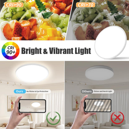 Yexati Bathroom Light 24W 3200LM 30cm Dimmable with Remote Control 6500K-3000K, IP54 LED Bathroom Light Ultra Thin Flush Ceiling Light Round for Kitchen Toilet Porch Bedroom Utility Room White