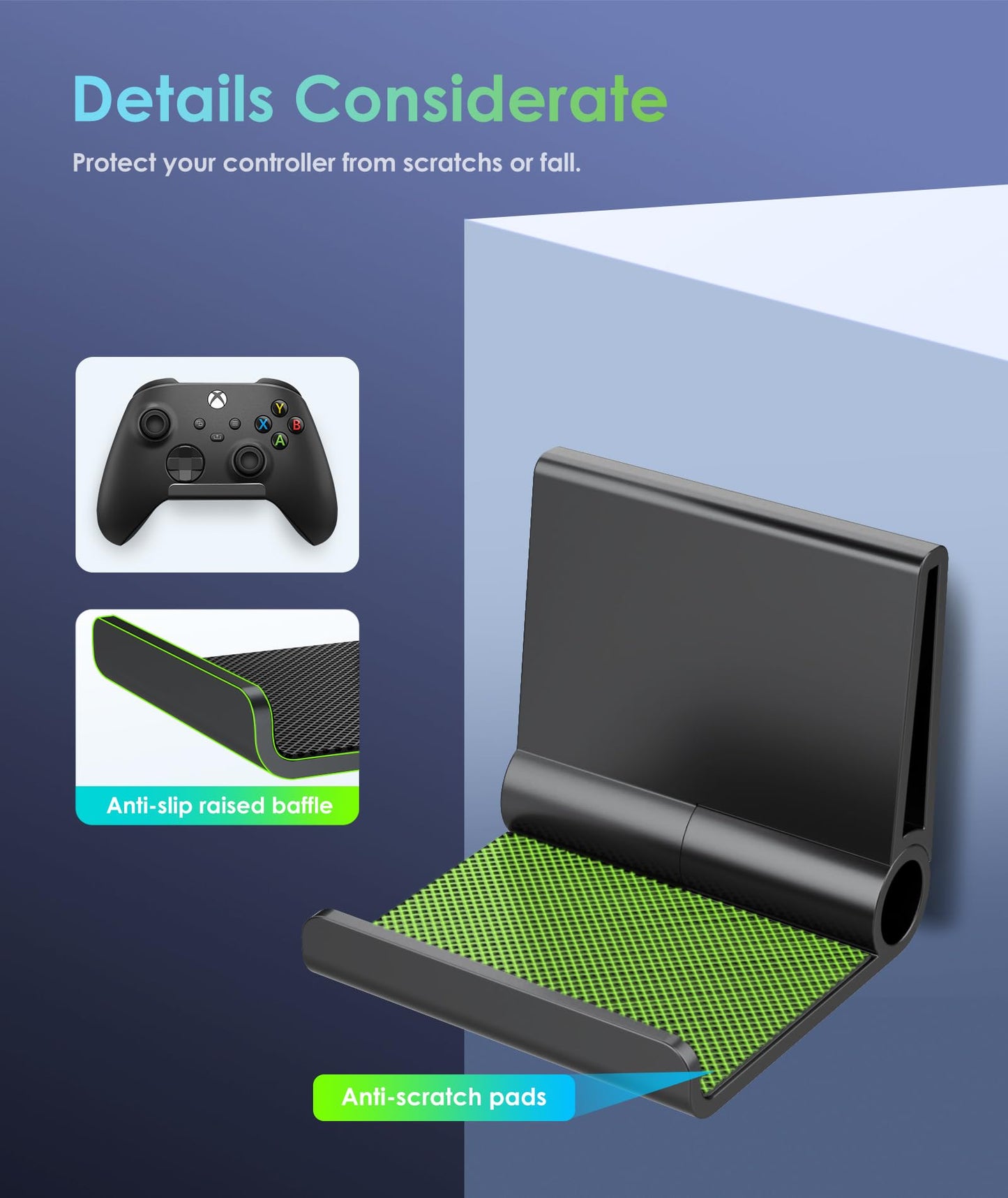 6 Pack Foldable Controller Wall Mount Holder for Xbox PS5 PS4 PS3 Switch Pro Strong Adhesive/Screw Upgraded Controller Stand Hanger with Anti-slip Pad Universal Gaming Remote, Headphone Accessories