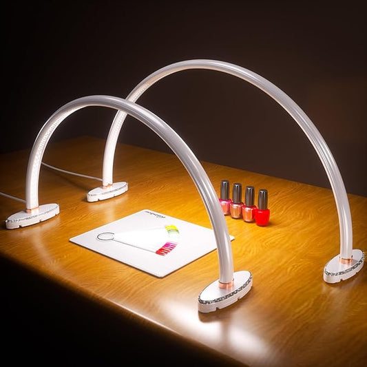 Half Moon Light for Nail Desk.3Light Colors.Adjustable Brightness . Lamp for Nails Table for For Painting.Embroidery.Reading etc.Moon Light Nail Tech ShadowFree Lighting （Large & Medium Combo Set ）