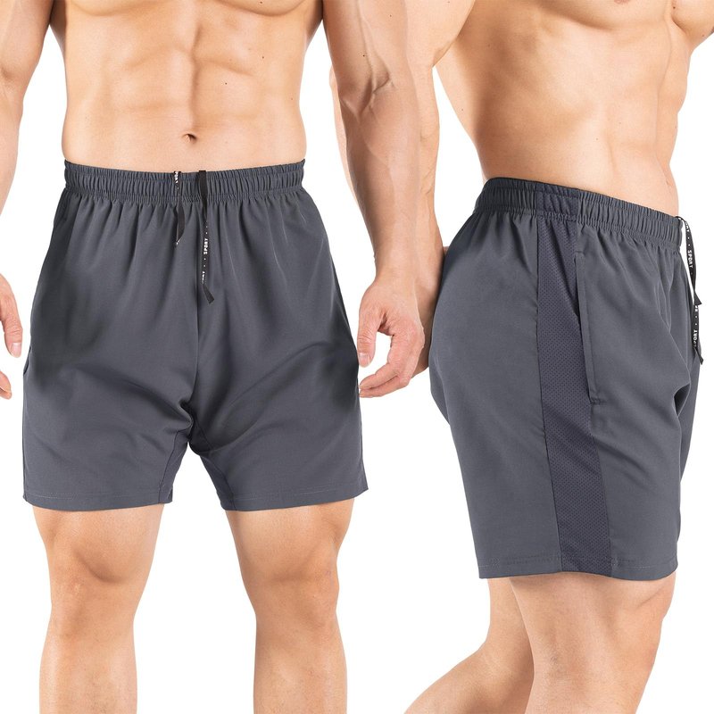 Gaglg Men's 5" Running Shorts 2 Pack Quick Dry Athletic Workout Gym Shorts with Zipper Pockets Dark Grey/Dark Grey,Medium