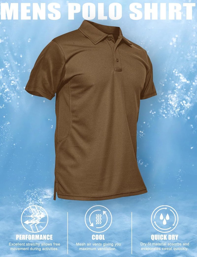 MAGCOMSEN Mens Polo Shirts Short Sleeve Golf Work Casual Quick Dry Breathable Summer Shirt Brown S