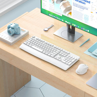 MEETION Wireless Keyboard and Mouse, Full-Sized Cordless Keyboard with Wrist Rest and 3 DPI Adjustable Mouse, Keyboard and Mouse Set with 2.4GHz USB Receiver, for PC/Computer/Laptop/Windows/Mac, Pink
