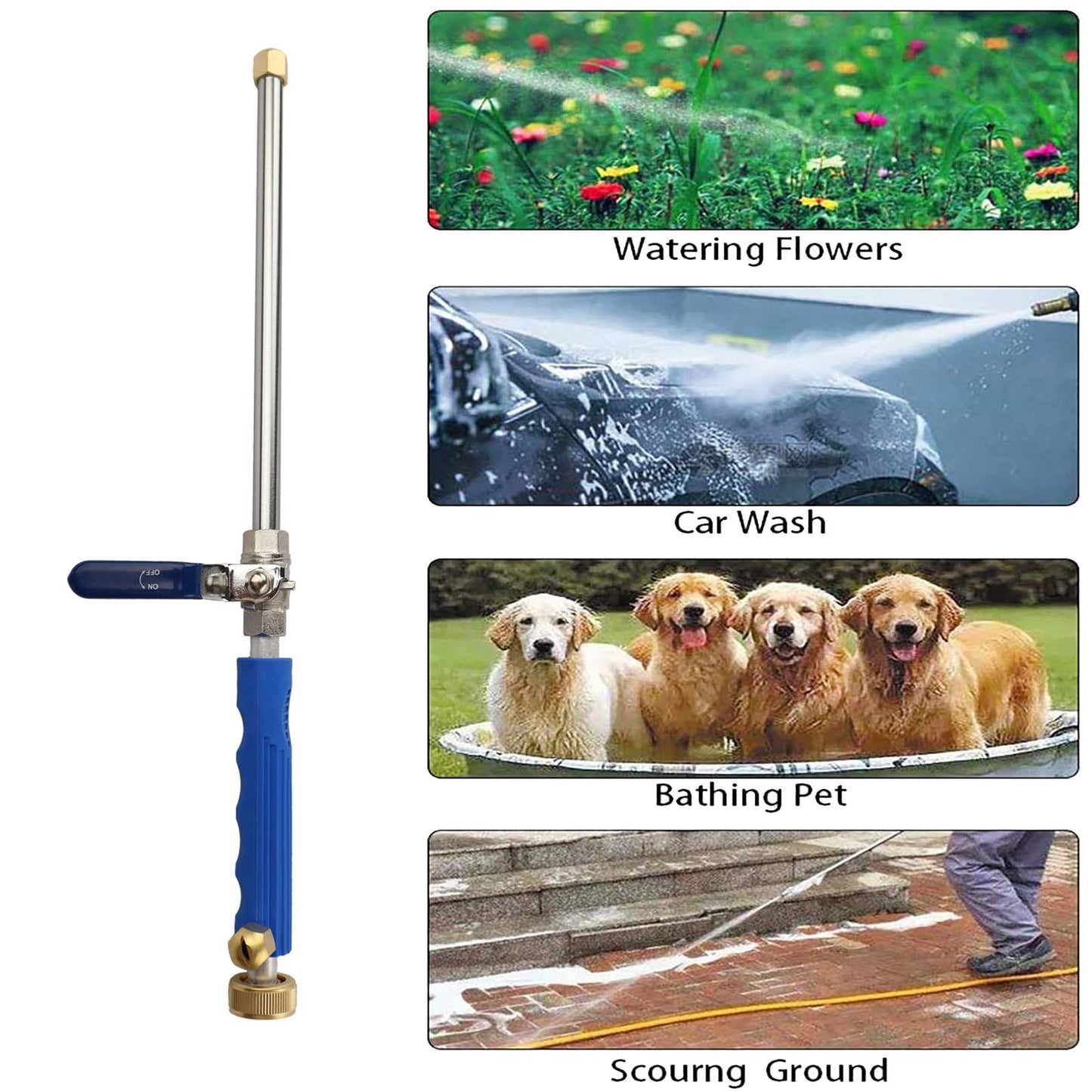 High Pressure Power Washer wand, Hydro Jet Water Hose Nozzle,Watering Sprayer Cleaning Tool, Wand Lance for Gutter Patio Car Pet Window Glass Blue