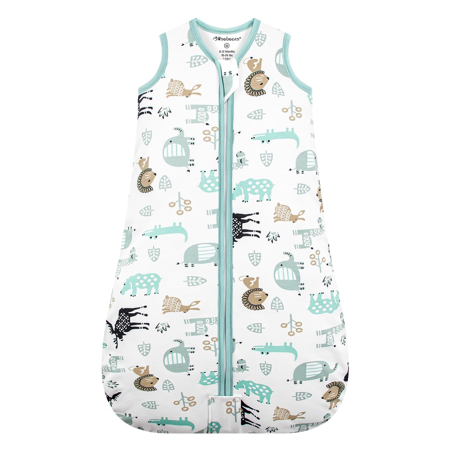 Mosebears Baby Winter Sleeping Bag 2.5 Tog,Toddler Sleep Sack Wearable Blanket 100% cotton baby sleeping bag for Babies 0-24 Months(Blue Zoo,18-24 Months)