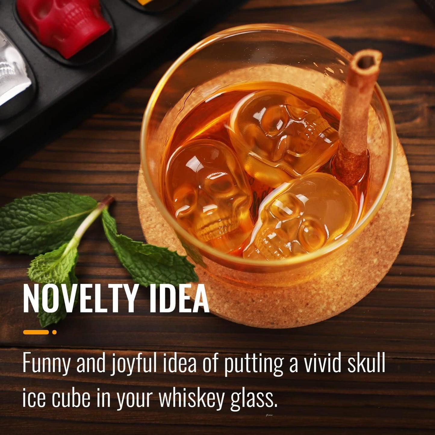 HAVOER 3D Skull Ice Cube Mold Tray -Novelty Shaped Ice Maker for Whiskey Cocktails Drinkers,Bartenders,Easy Release Silicone kull Molds,Baking Chocolate Candy,Home Bars