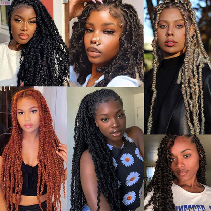 Leeven 7 Packs Water Wave Braiding Hair for Butterfly Faux Locs 24 Inch Long Water Wave Crochet Hair Hot Water Setting Passion Twists Braiding Hair Bohemian Braids Hair 1B#