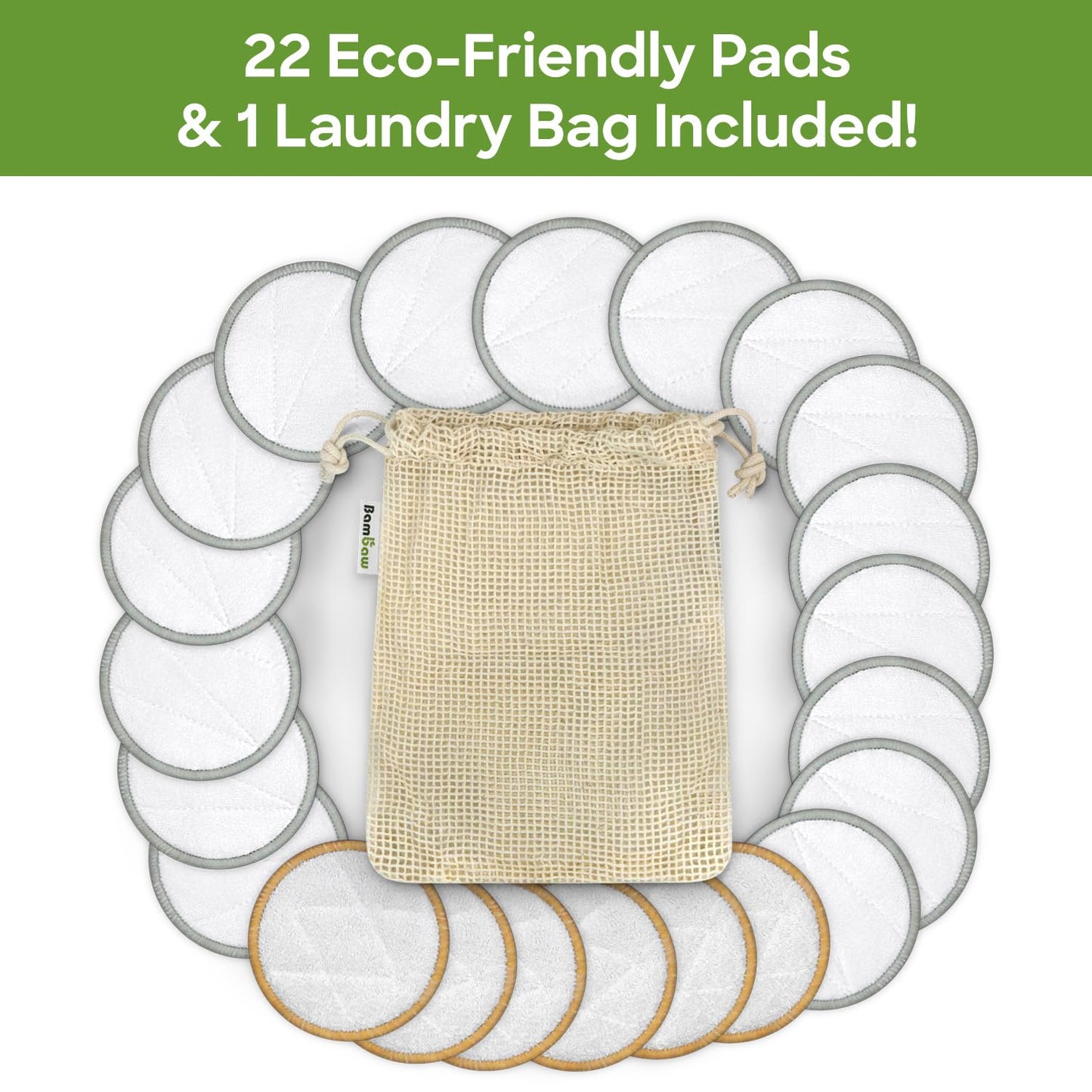 Reusable Make Up Pads | 22 Bamboo Pads with Laundry Bag | Eco-Friendly Cotton Pads | Cleansing Pads | Reusable Cotton Pads for Eyes and Face | Zero Waste Make Up Pads | Cotton Wool Pad |Bambaw