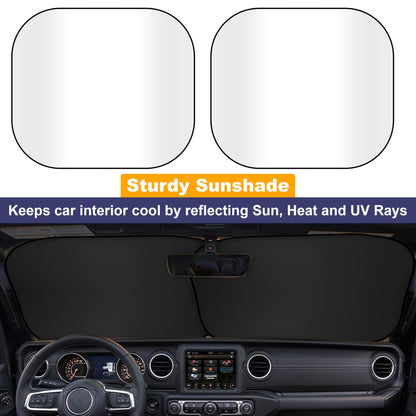 EcoNour 2-Piece Windshield Sun Shade for Jeep, Offers Complete Automotive Sun Protection, Foldable Jeep Windshield Shade Suits Wrangler, Compass, Gladiator & Renegade, (X-Small 18 in x 26 in)