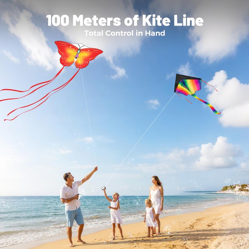 Crogift 3 Pack Large Kites, Easy to Fly Large Butterfly, Giant Red Octopus & Colorful Delta Kite for Beach Trip - Perfect Kites for Kids Ages 4-8 8-12, Gifts for Easter and Festival