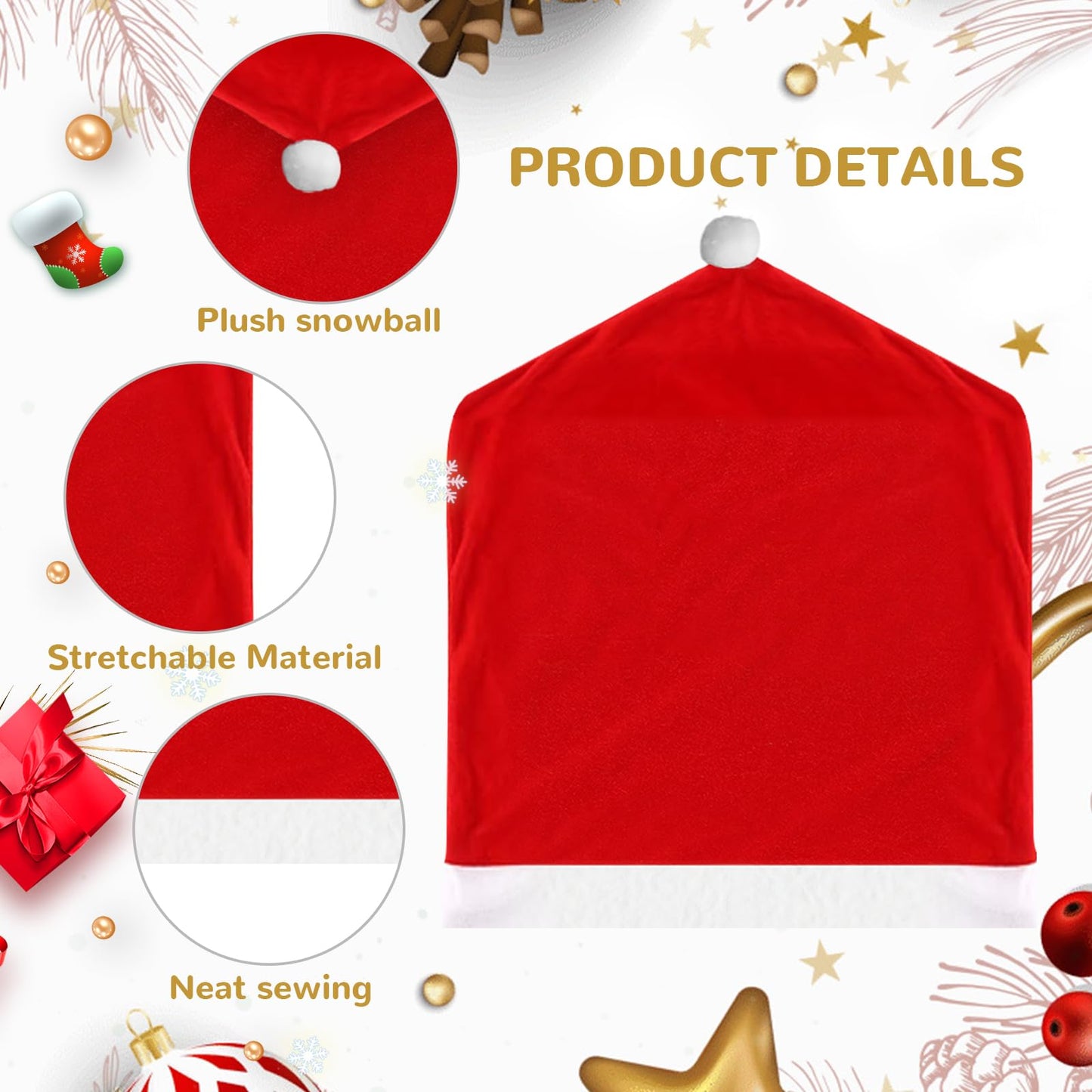 VADOO Christmas Chair Covers, 6PCS Santa Hat Chair Covers with 6 Pcs Silverware Holders Red Hat Dining Chair Slipcovers Christmas Chair Back Covers for Party Holiday Festival Decoration