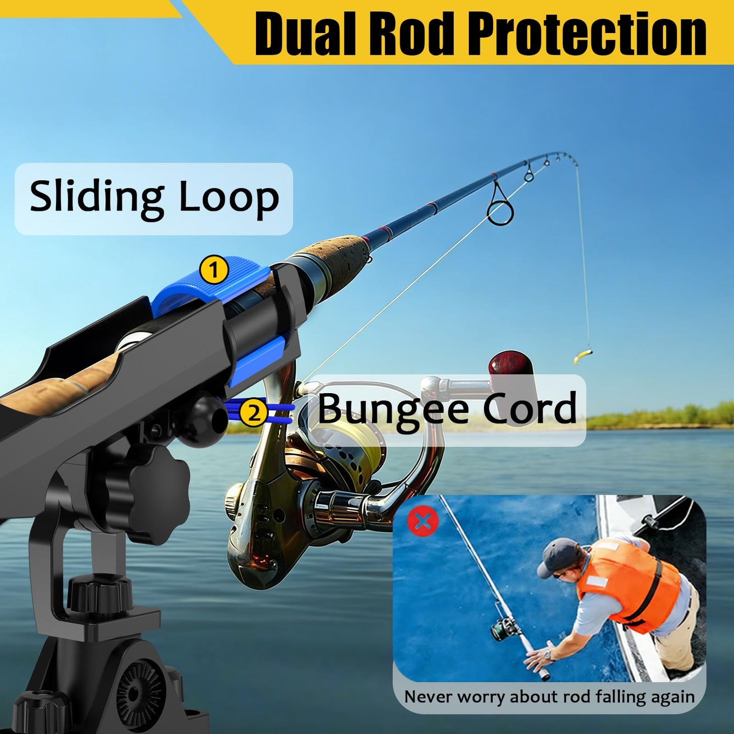 Track Mount Fishing Rod Holder for Kayak or Boat, Track Rod Holder with Solid Dual T Bolt and Bungee Cord Safety System for Kayak or Boat Trolling, Anglers' Gift
