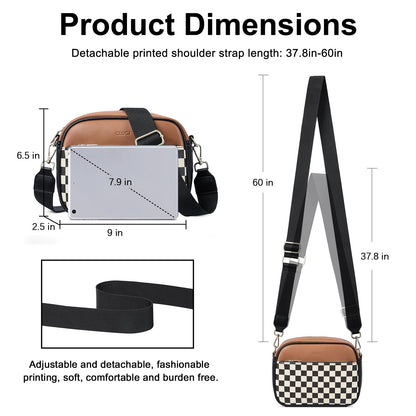 CLUCI Checkered Crossbody Bag for Women,Vegan Leather Shoulder Handbags,Purses for Women with Adjustable Wide Strap
