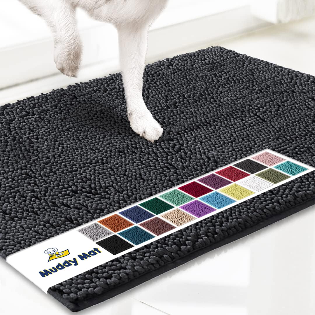 Muddy Mat® Original Dog Door Mat for Muddy Paws, Super Absorbent Microfiber, Non-Slip Washable Pet Rug, Quick Dry Chenille Entryway Carpet, Machine Washable Indoor Outdoor mat, Charcoal 24"x35"