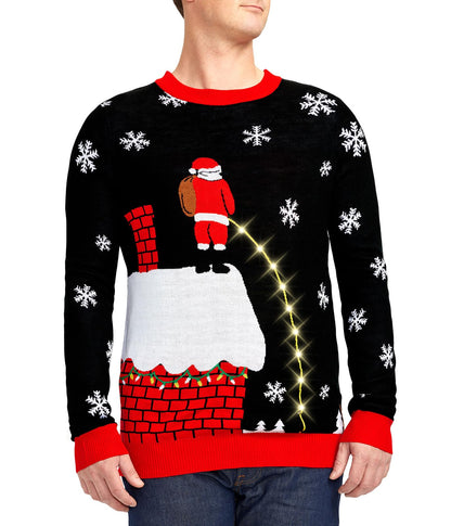 Tipsy Elves Men's Light Up Ugly Christmas Sweater Leaky Roof Santa Taking a Leak LED Pullover Size XX-Large